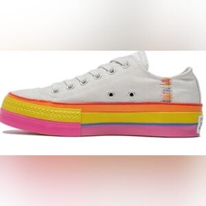 CONVERSE CHUCK TAYLOR ALL STAR LIFT RAINBOW VINTAGE WHITE SNEAKERS Size 8